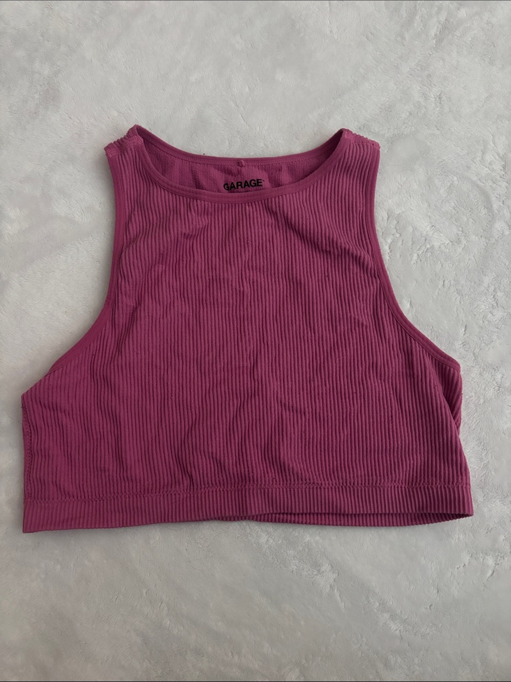 Garage Ribbed Crop Tank Top in Berry Pink